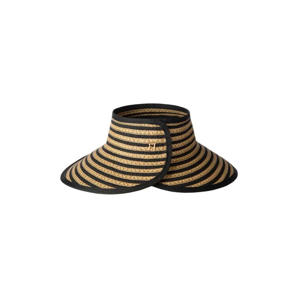 Eric Javits Brooke Visor Womens Tan Black Striped Wide Brim Open Crown Hat